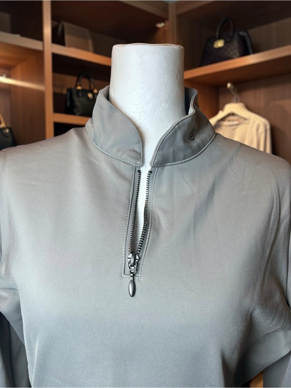 Equestrian Stockholm Women's Light Grey Long-Sleeve Zip Top - Picture 4 of 12
